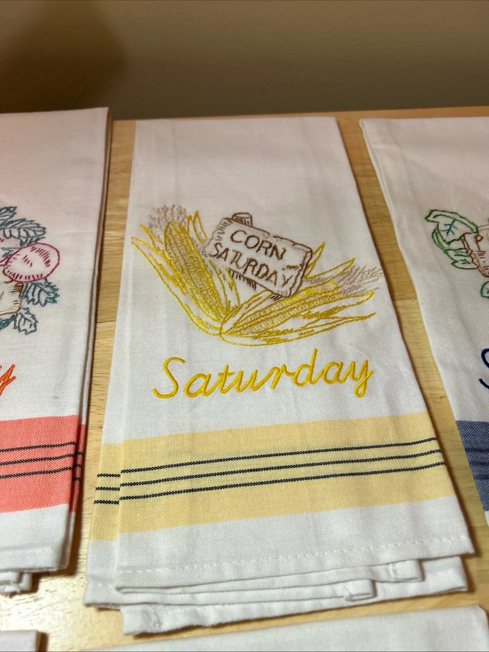 Martha Stewart Kitchen Dish Towels Days of the Week Embroidered Vegetable Granny